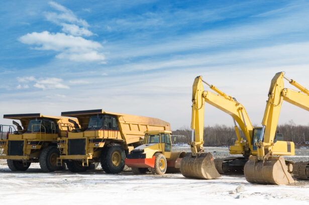 A construction site with construction vehicles.